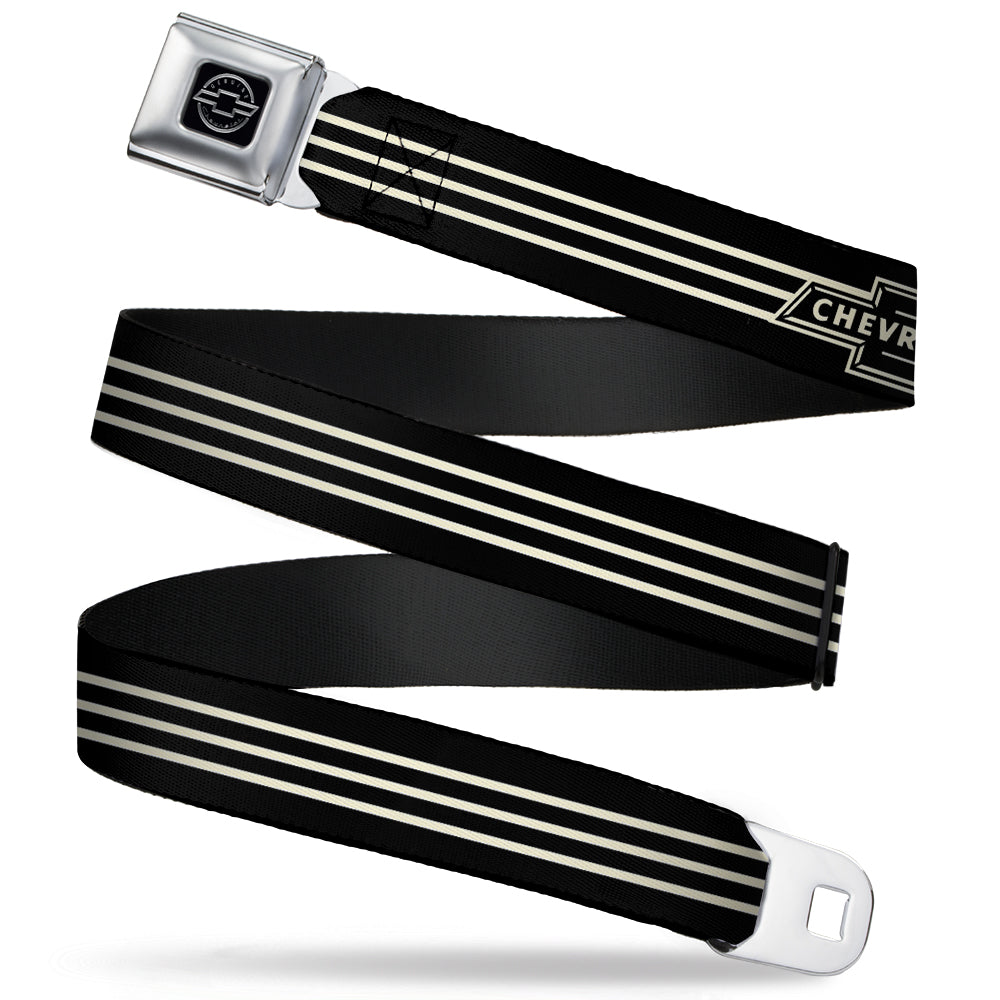 Vintage Chevrolet Bowtie 3-Stripe Black & Ivory Seatbelt Belt