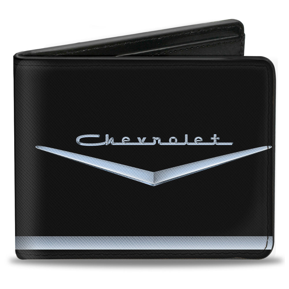 1955-1957 Chevrolet V Emblem Stripe Black & Silver Bi-Fold Wallet