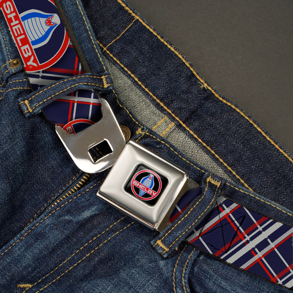 Shelby Cobra Plaid X Navy Gray & Red Seatbelt Belt